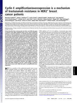 Cyclin E Amplification/Overexpression Is a Mechanism of Trastuzumab Resistance in HER2 Breast Cancer Patients