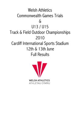 Welsh Athletics Commonwealth Games Trials & U13 / U15 Track
