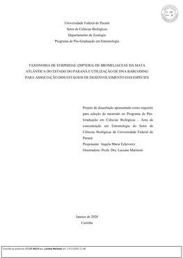 Universidade Federal Do Paraná Setor De Ciências Biológicas Departamento De Zoologia Programa De Pós-Graduação Em Entomologia