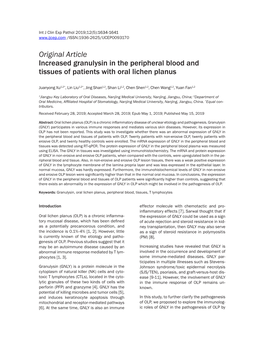 Original Article Increased Granulysin in the Peripheral Blood and Tissues of Patients with Oral Lichen Planus