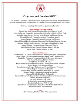 Programs and Events at HCNY