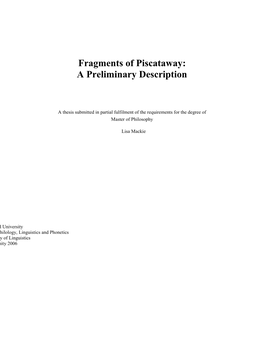 Fragments of Piscataway: a Preliminary Description