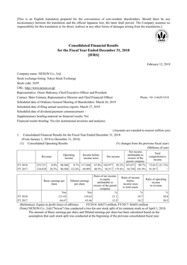 Consolidated Financial Results for the Fiscal Year Ended December 31, 2018 [IFRS]