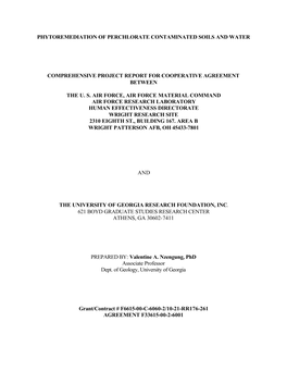 Phytoremediation of Perchlorate Contaminated Soils and Water