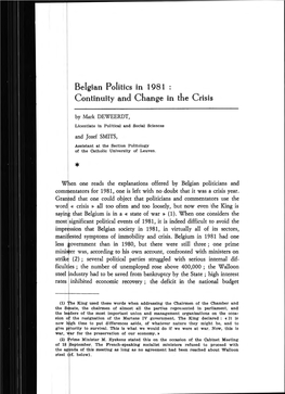 Belgian Polities in 1981 Continuity and Change in the Crisis