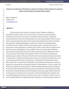 Perspectives from Montiaceae (Portulacineae) Evolution. II