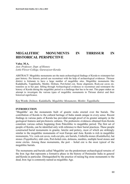 Megalithic Monuments in Thrissur in Historical Perspective