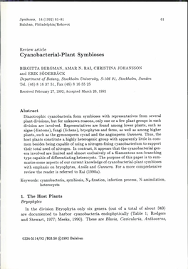 Cyanobacterial-Plant Symbioses