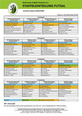 Staffeleinteilung 2019/2020