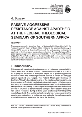 Passive-Aggressive Resistance Against Apartheid at the Federal Theological Seminary of Southern Africa