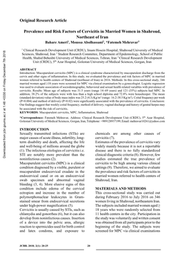 Prevalence and Risk Factors of Cervicitis in Married Women in Shahroud, Northeast of Iran Bahare Ameri1, Moussa Abolhassani2, *Fatemeh Mehravar3