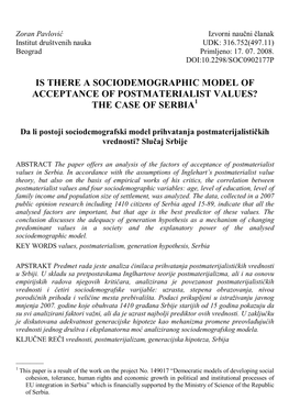 Is There a Sociodemographic Model of Acceptance of Postmaterialist Values? the Case of Serbia1