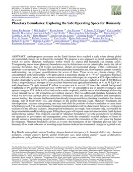 Planetary Boundaries: Exploring the Safe Operating Space for Humanity