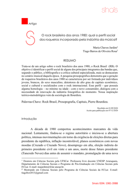 O Rock Brasileiro Dos Anos 1980: Qual O Perfil Social Dos Roqueiros Incorporado Pela Indústria Da Música?