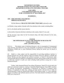 Government of India Ministry of Health and Family Welfare Department of Health and Family Welfare Lok Sabha Unstarred Question No