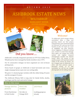 Autumn 2019 Ashbrook Estate News Wilyabrup Margaret River Western Australia