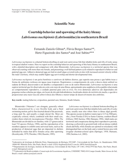 Scientific Note Courtship Behavior and Spawning of the Hairy Blenny