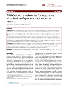FISH Oracle 2: a Web Server for Integrative Visualization of Genomic Data in Cancer Research Malte Mader1,2, Ronald Simon2 and Stefan Kurtz1*