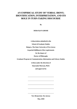 An Empirical Study of Verbal Irony; Identification, Interpretation, and Its Role in Turn-Taking Discourse