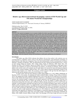 Original Article Relative Age Effect in International Ski Jumping: Analysis