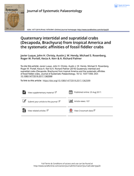 Quaternary Intertidal and Supratidal Crabs \(Decapoda, Brachyura\)