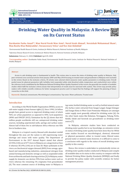 Drinking Water Quality in Malaysia: a Review on Its Current Status