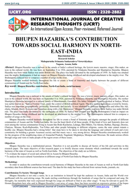 Bhupen Hazarika's Contribution Towards Social Harmony in North