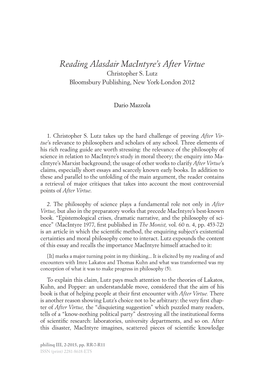 Reading Alasdair Macintyre's After Virtue