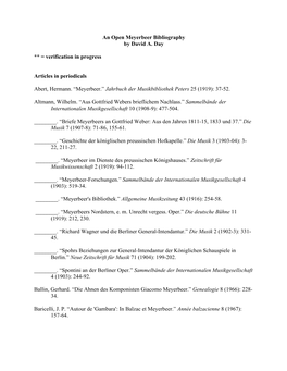 Meyerbeer Bibliography by David A