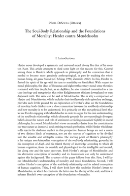 The Soul-Body Relationship and the Foundations of Morality: Herder Contra Mendelssohn