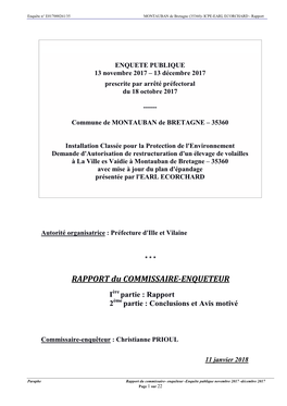 RAPPORT Du COMMISSAIRE-ENQUETEUR