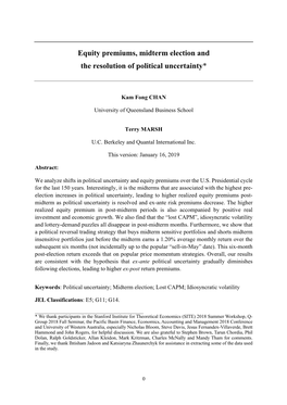 Equity Premiums, Midterm Election and the Resolution of Political Uncertainty*