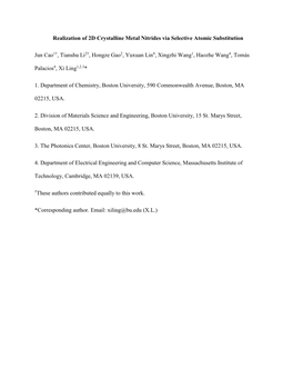 Realization of 2D Crystalline Metal Nitrides Via Selective Atomic Substitution
