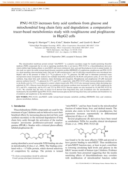 PNU-91325 Increases Fatty Acid Synthesis from Glucose and Mitochondrial Long Chain Fatty Acid Degradation