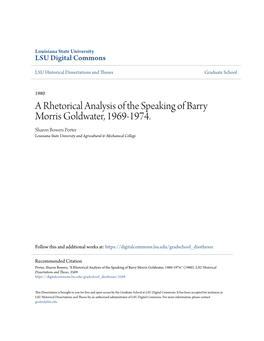 A Rhetorical Analysis of the Speaking of Barry Morris Goldwater, 1969-1974