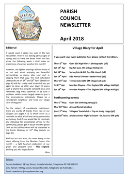 PARISH COUNCIL NEWSLETTER April 2018