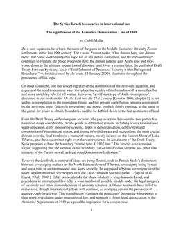 The Syrian-Israeli Boundaries in International Law the Significance of the Armistice Demarcation Line of 1949 by Chibli Mallat Z