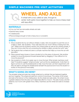 WHEEL and AXLE a Wheel with a Rod, Called an Axle, Through Its Center: Both Parts Move Together to Help Us Move a Heavy Load with Less Effort