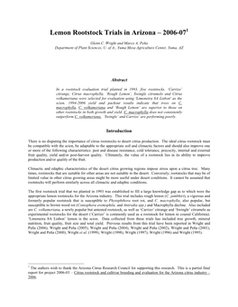 Lemon Rootstock Trials in Arizona – 2006-071