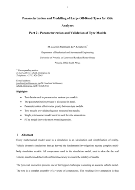 Parameterization and Validation of Tyre Models