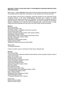 Appendix A: Nature Conservation Sites in Cambridgeshire Potentially Affected by East West Rail (Central)