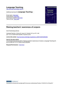 Language Teaching Raising Teachers' Awareness of Corpora