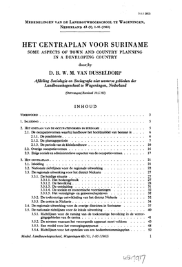 HET CENTRAPLAN VOOR SURINAME SOME ASPECTS of TOWN and COUNTRY PLANNING in a DEVELOPING COUNTRY Door/6J D