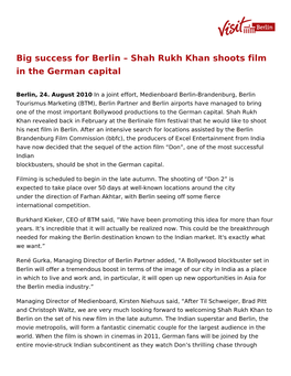 Shah Rukh Khan Shoots Film in the German Capital