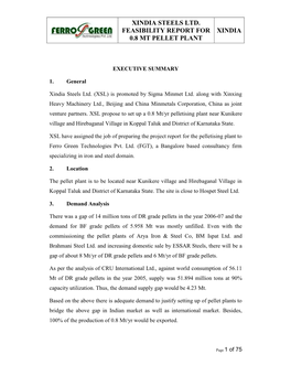 Xindia Steels Ltd. Feasibility Report for 0.8 Mt Pellet