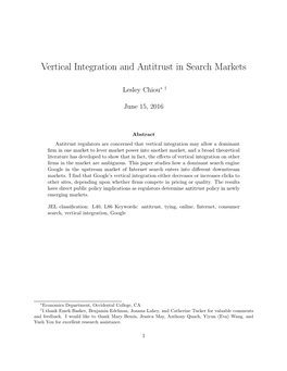 Vertical Integration and Antitrust in Search Markets