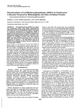 Decarboxylation of 3,4-Dihydroxyphenylalanine (DOPA) by Erythrocytes: a Reaction Promoted-By Methemoglobin and Other Ferriheme P