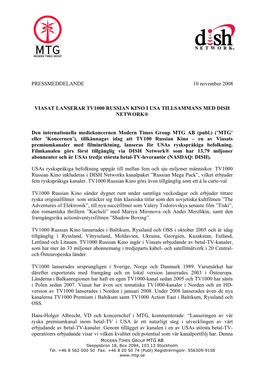 Viasat Lanserar Tv1000 Russian Kino I Usa Tillsammans Med Dish Network®