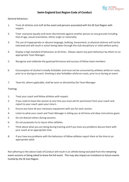 Swim England East Region Code of Conduct