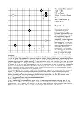 Honinbo Shusai 9P Black: Go Seigen 5P Result